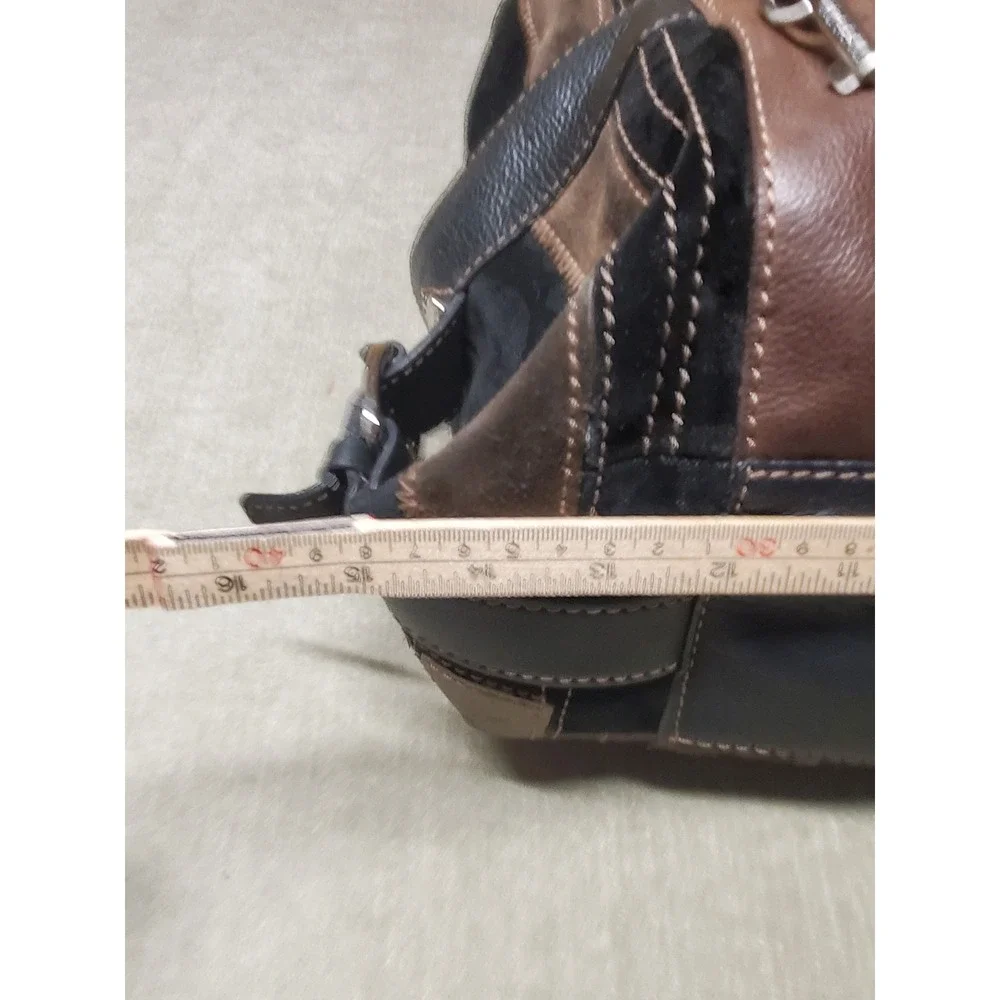 Fossil Y2K Hobo Patchwork Leather Suede Bag Brown Black Bronze Metallic M